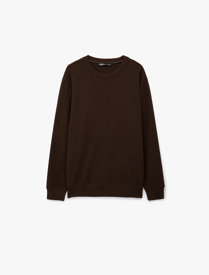  Regular Fit Uzun Kollu Dokulu Basic Bisiklet Yaka Sweatshirt