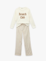 Rahat Kalıp Uzun Kollu Bisiklet Yaka 2'li Pijama Takımı