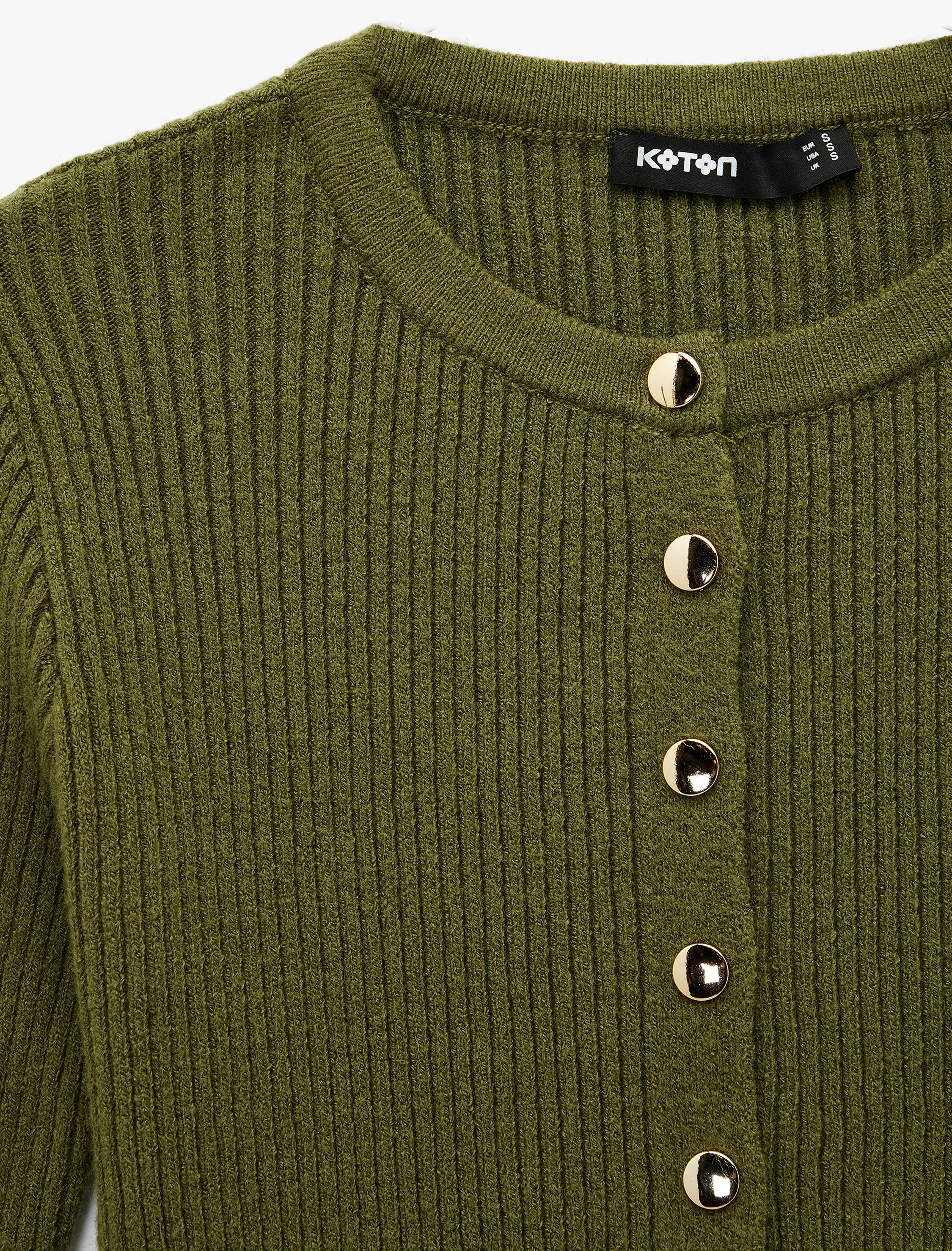   Uzun Kollu Bisiklet Yaka Düğmeli Asimetrik Etek Ucu Detaylı Triko Hırka