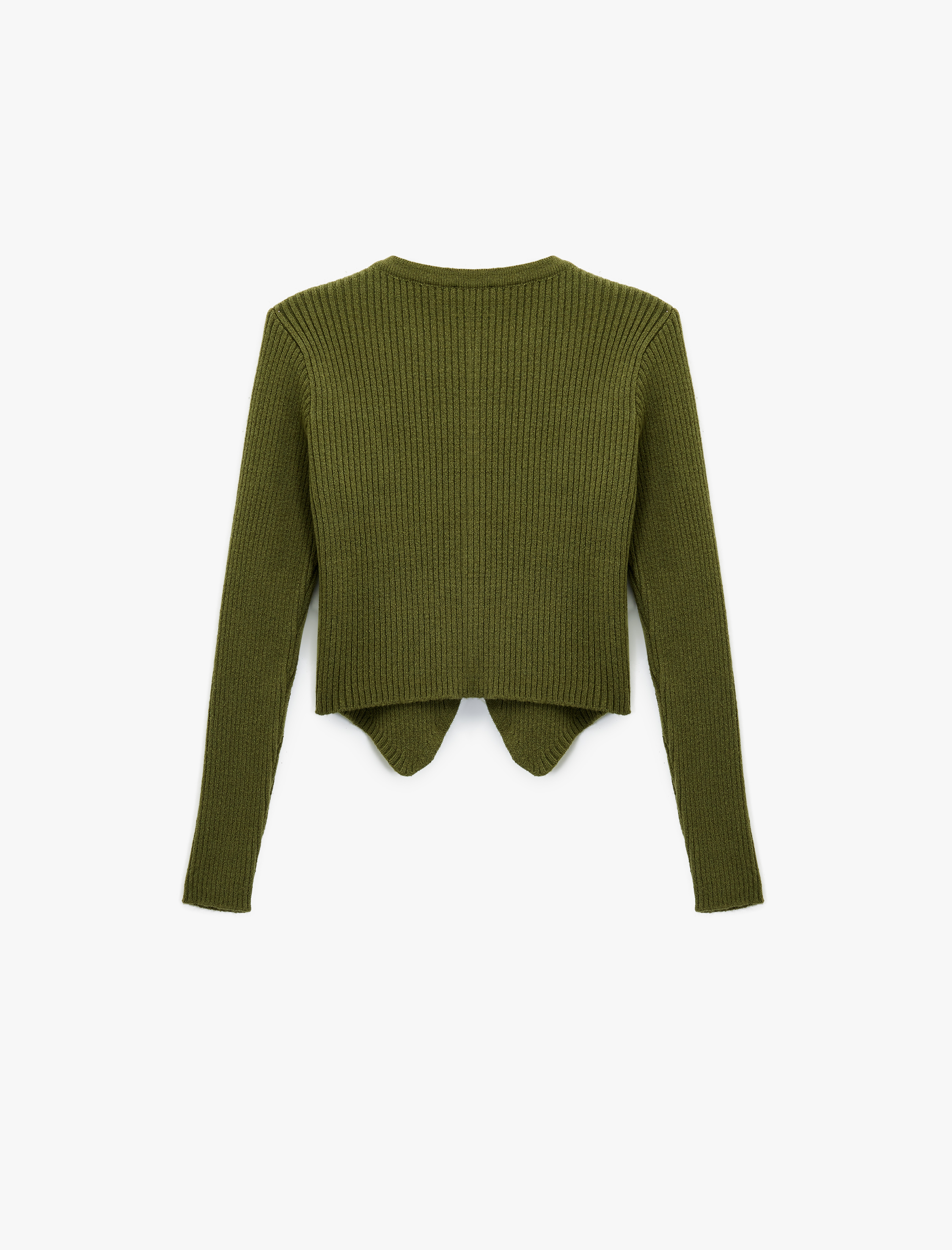   Uzun Kollu Bisiklet Yaka Düğmeli Asimetrik Etek Ucu Detaylı Triko Hırka