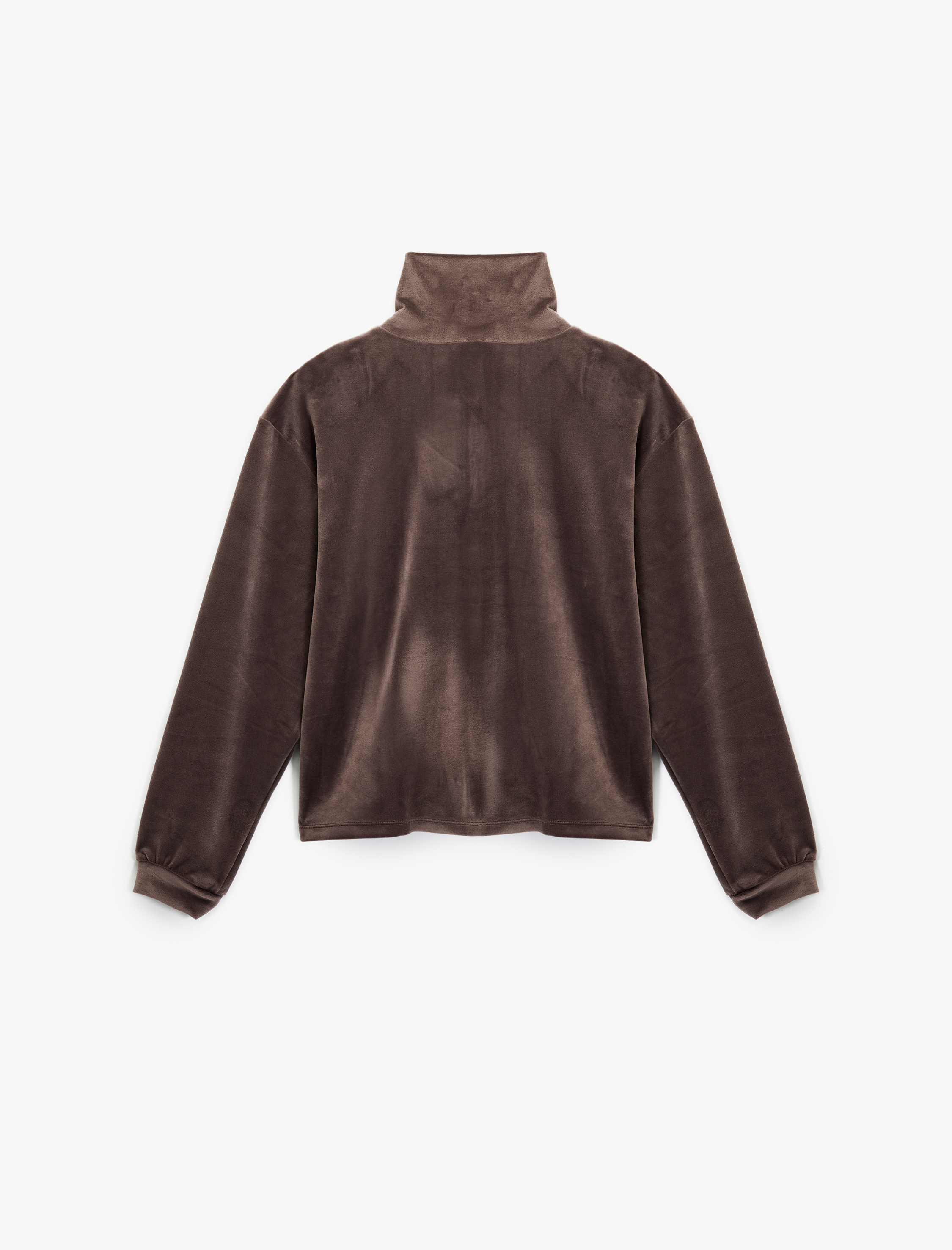   Yarım Fermuarlı Uzun Kollu Rahat Kalıp Dik Yaka Kadife Pijama Üstü