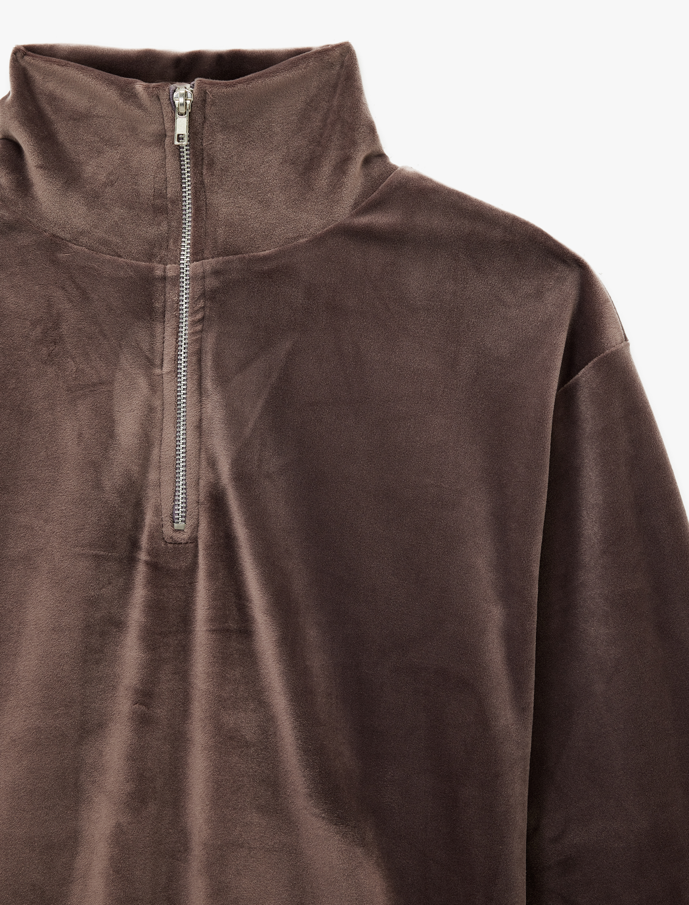   Yarım Fermuarlı Uzun Kollu Rahat Kalıp Dik Yaka Kadife Pijama Üstü