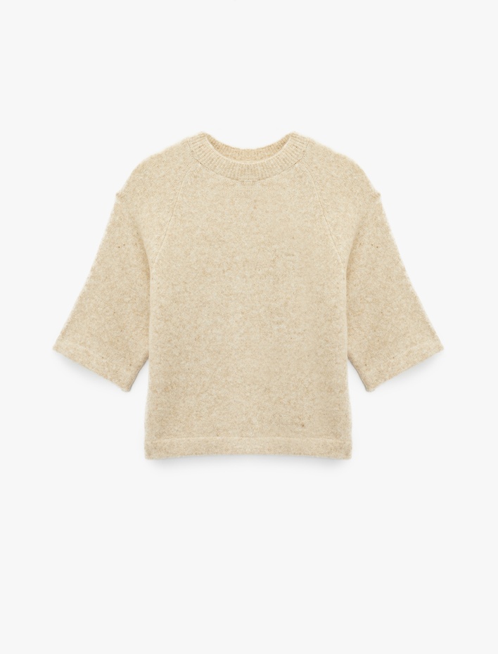  Bisiklet Yaka Yarım Kollu Triko Oversize Kazak