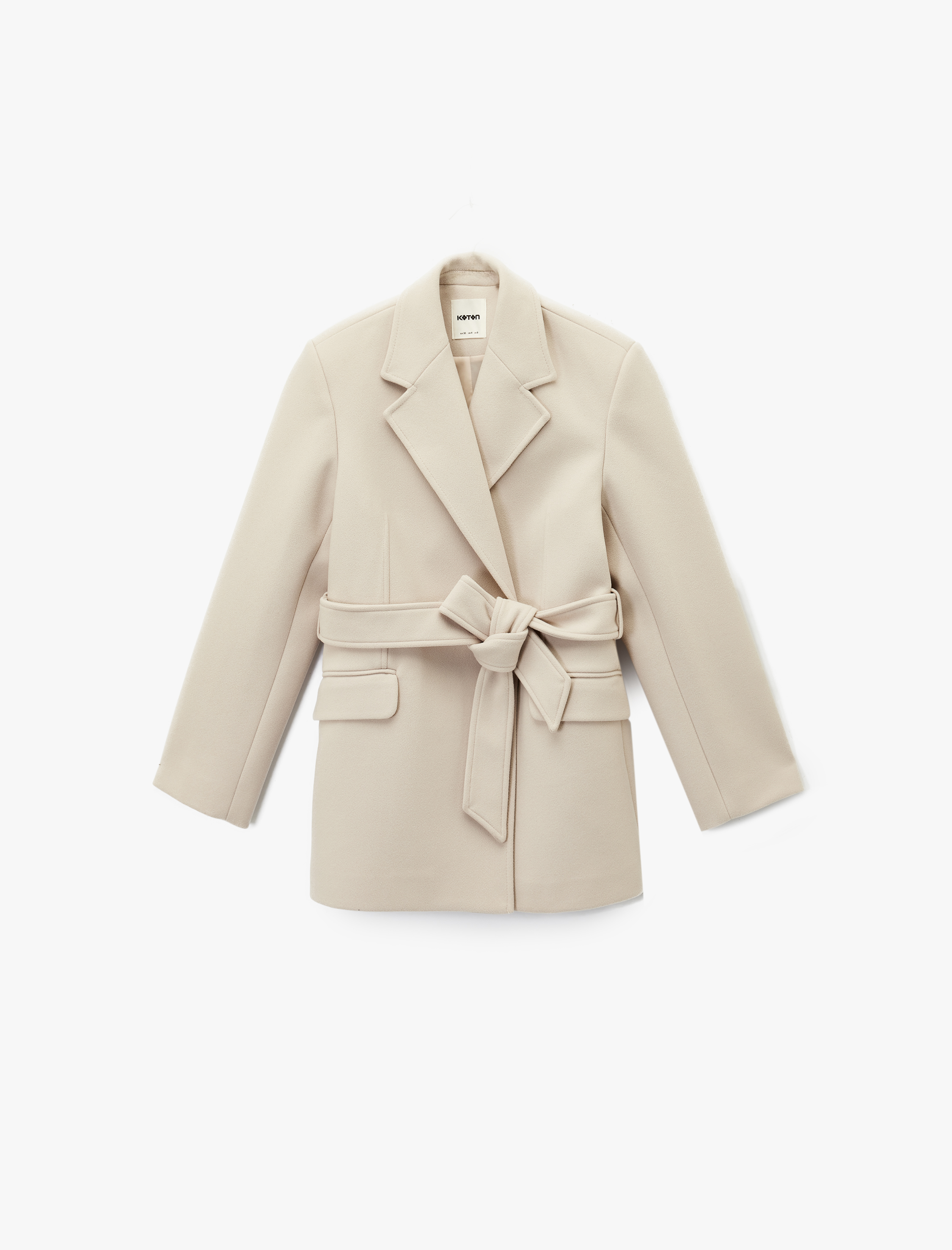   Kısa Kaban Kaşe Kemerli Cepli Kruvaze Uzun Kollu