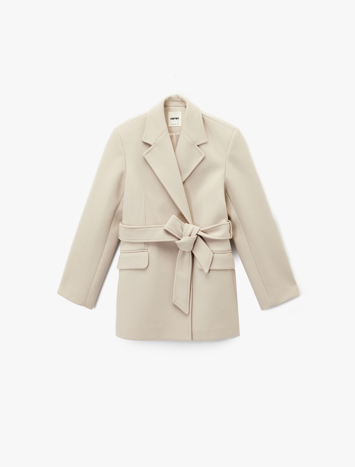  Kısa Kaban Kaşe Kemerli Cepli Kruvaze Uzun Kollu