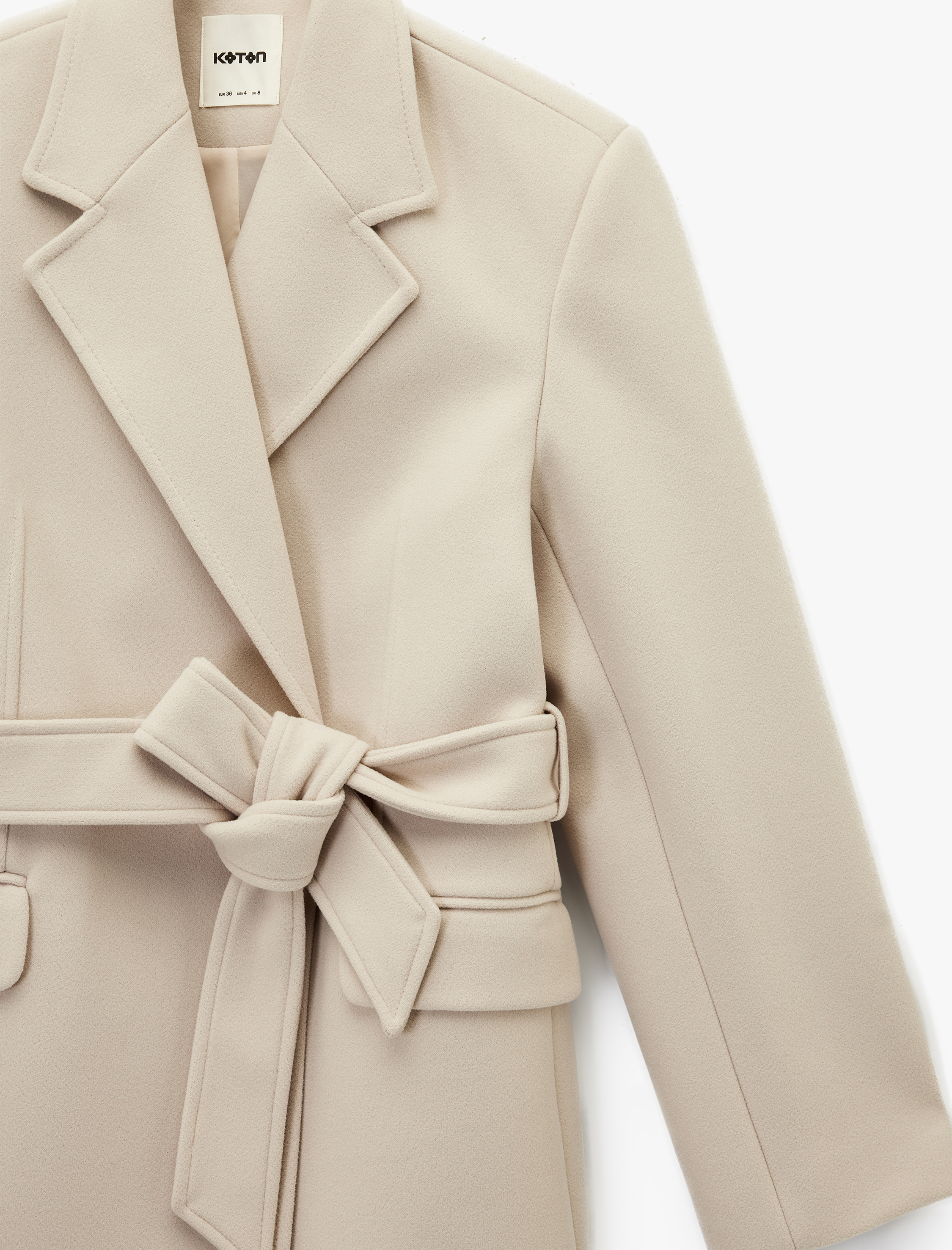   Kısa Kaban Kaşe Kemerli Cepli Kruvaze Uzun Kollu