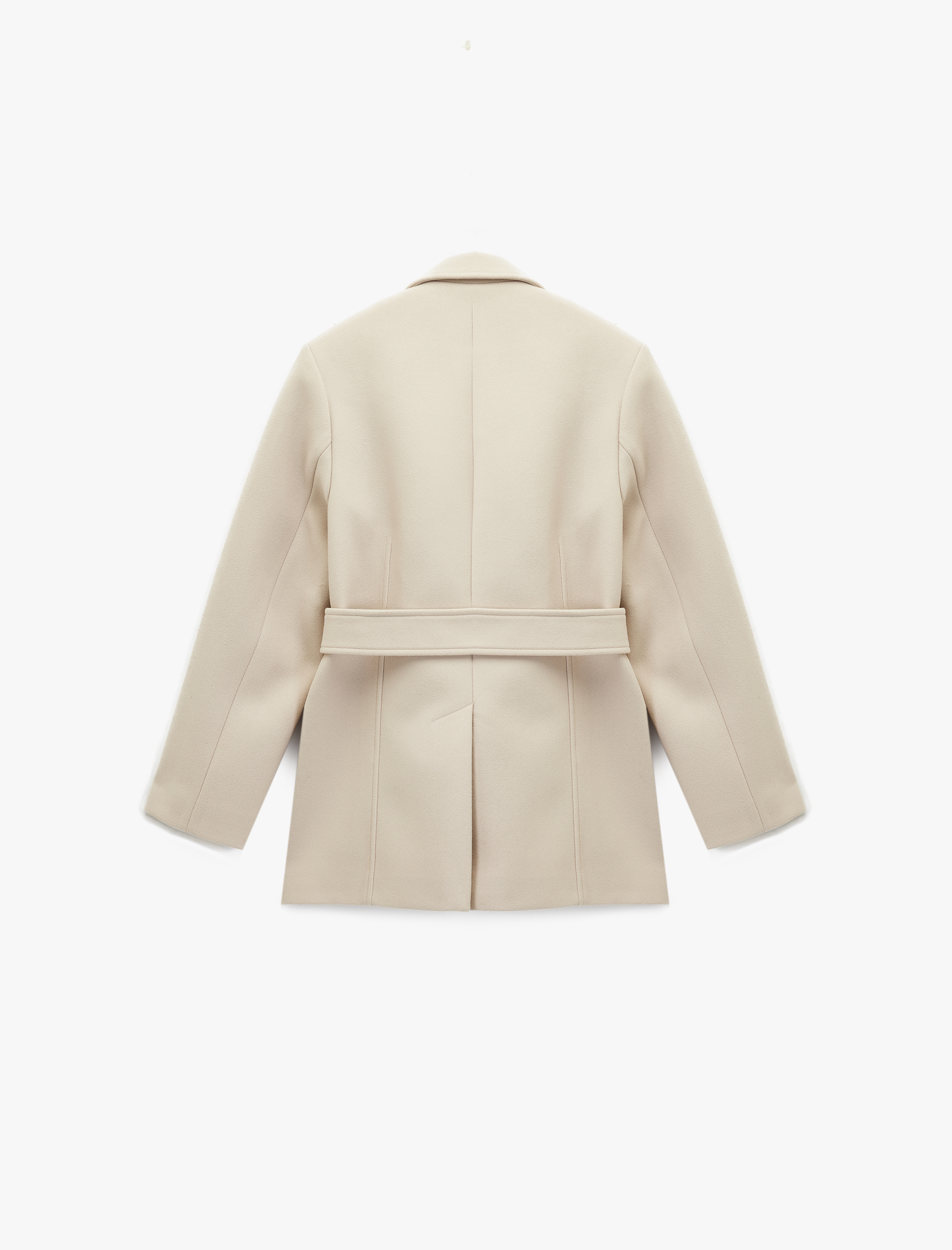   Kısa Kaban Kaşe Kemerli Cepli Kruvaze Uzun Kollu