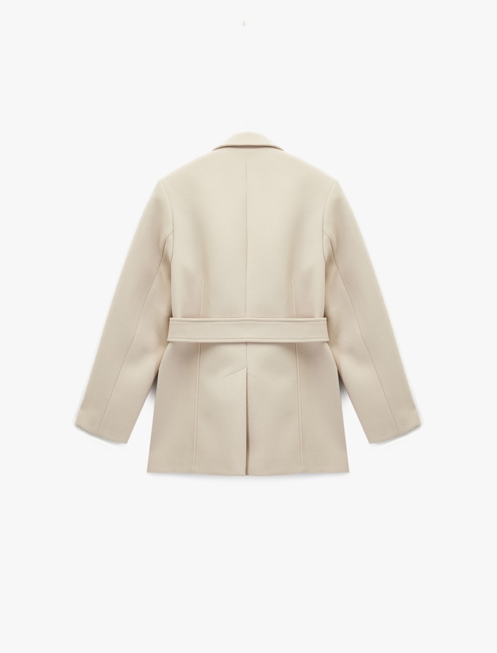  Kısa Kaban Kaşe Kemerli Cepli Kruvaze Uzun Kollu