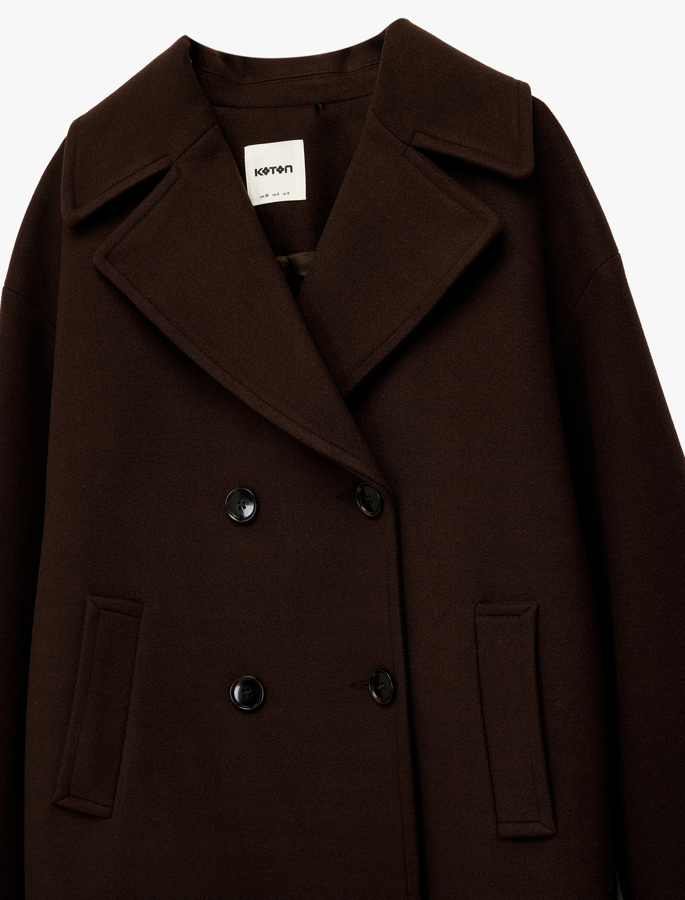   Cepli Uzun Kollu Düğmeli Kruvaze Uzun Kaşe Kaban