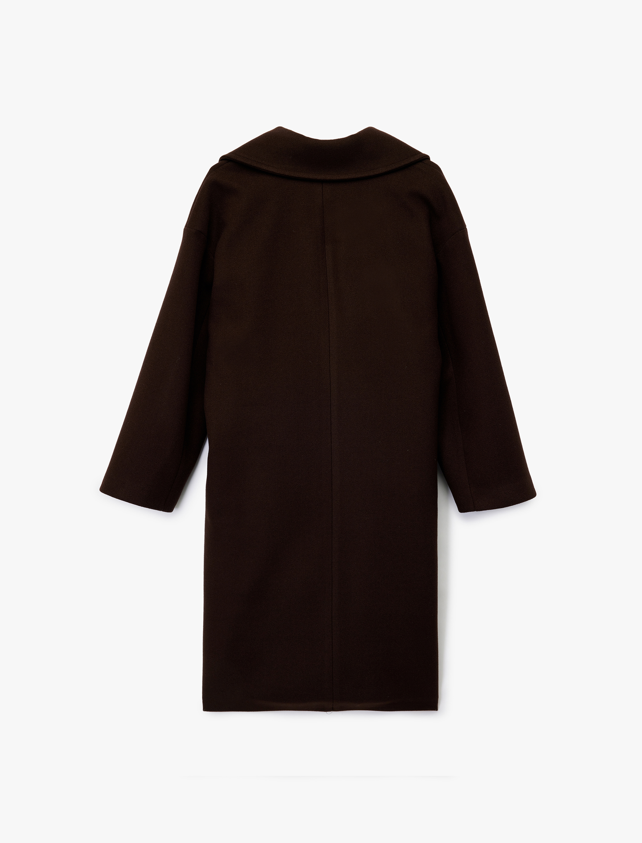   Cepli Uzun Kollu Düğmeli Kruvaze Uzun Kaşe Kaban