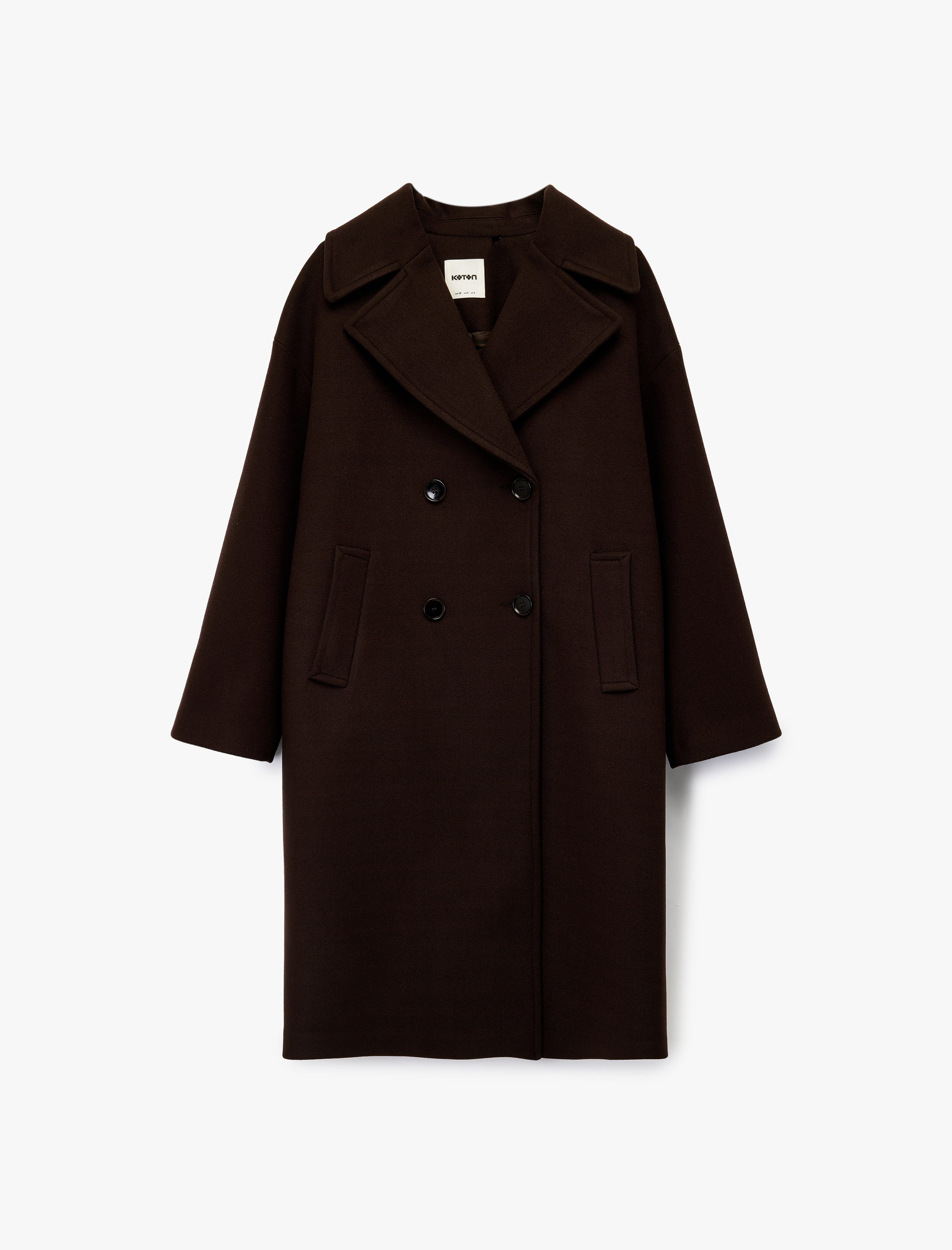   Cepli Uzun Kollu Düğmeli Kruvaze Uzun Kaşe Kaban