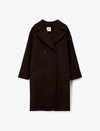 Cepli Uzun Kollu Düğmeli Kruvaze Uzun Kaşe Kaban