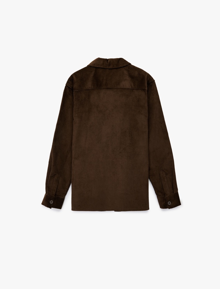  Regular Fit Pamuklu Cepli Klasik Yaka Uzun Kollu Fitilli Kadife Gömlek Ceket