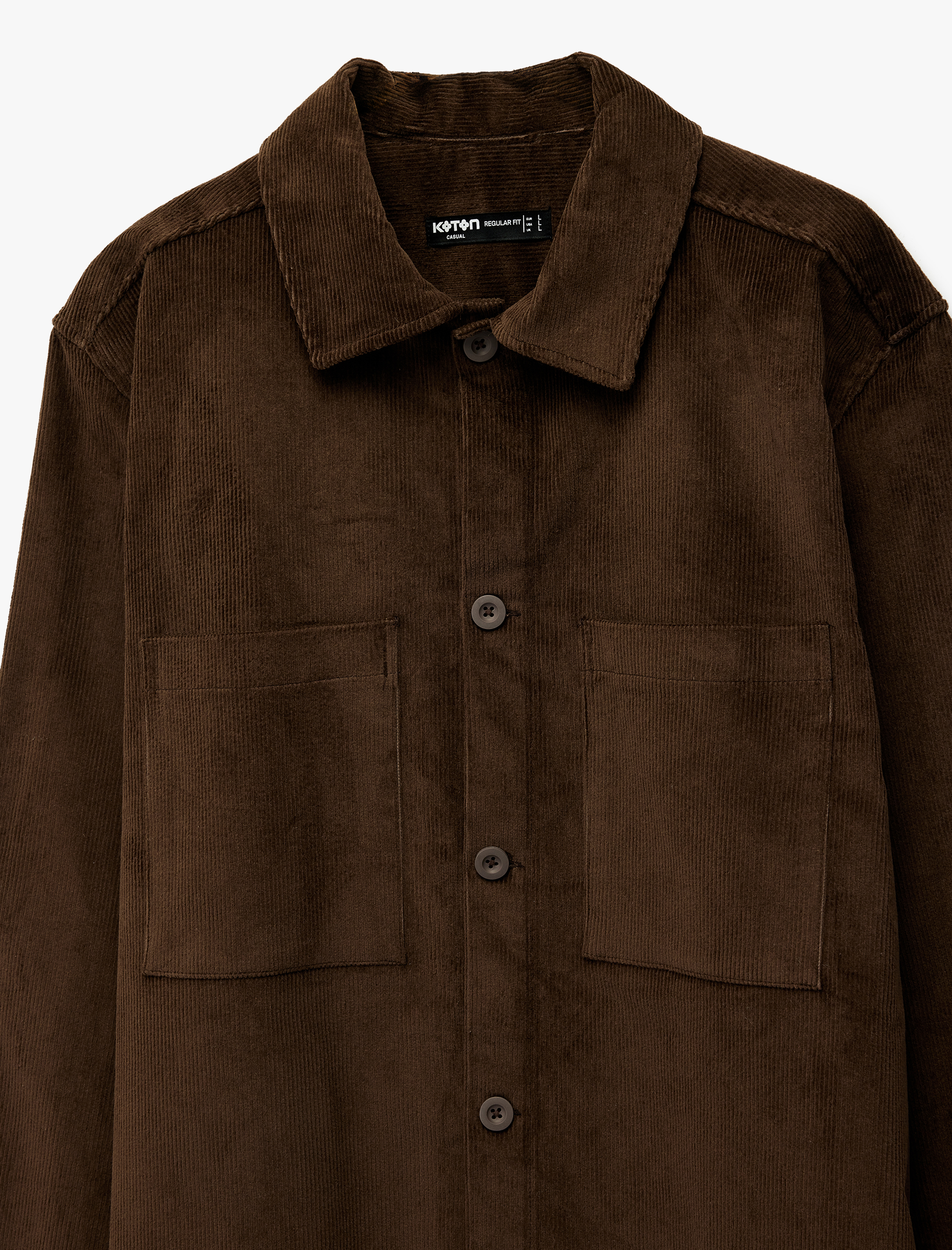   Regular Fit Pamuklu Cepli Klasik Yaka Uzun Kollu Fitilli Kadife Gömlek Ceket