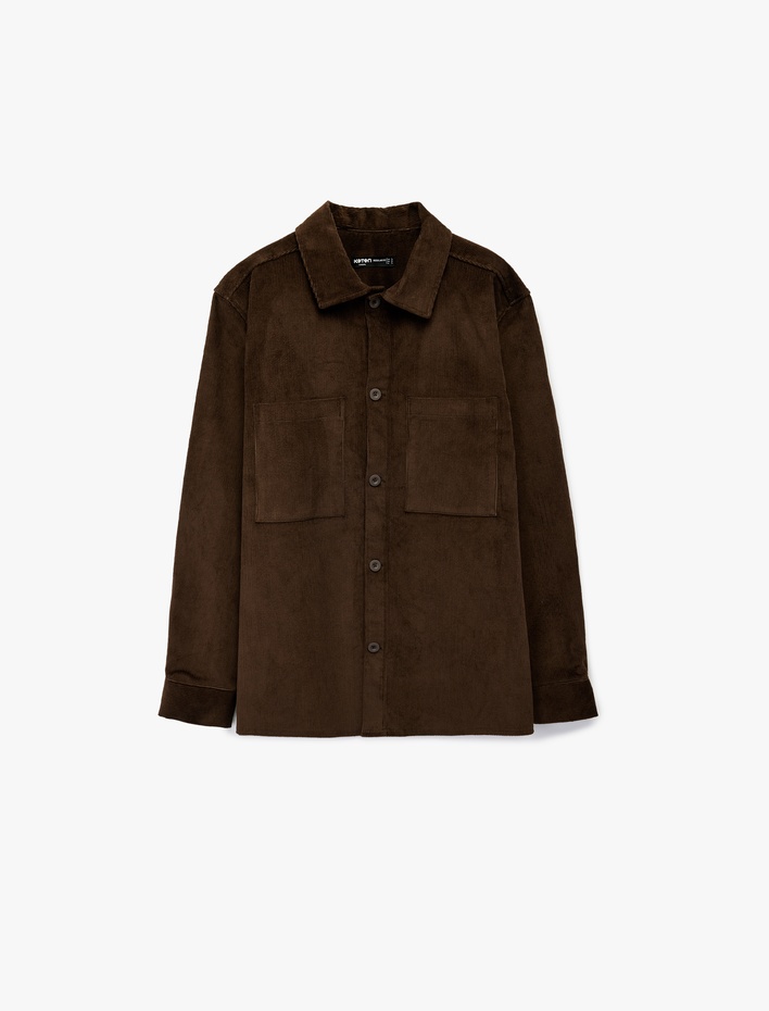  Regular Fit Pamuklu Cepli Klasik Yaka Uzun Kollu Fitilli Kadife Gömlek Ceket