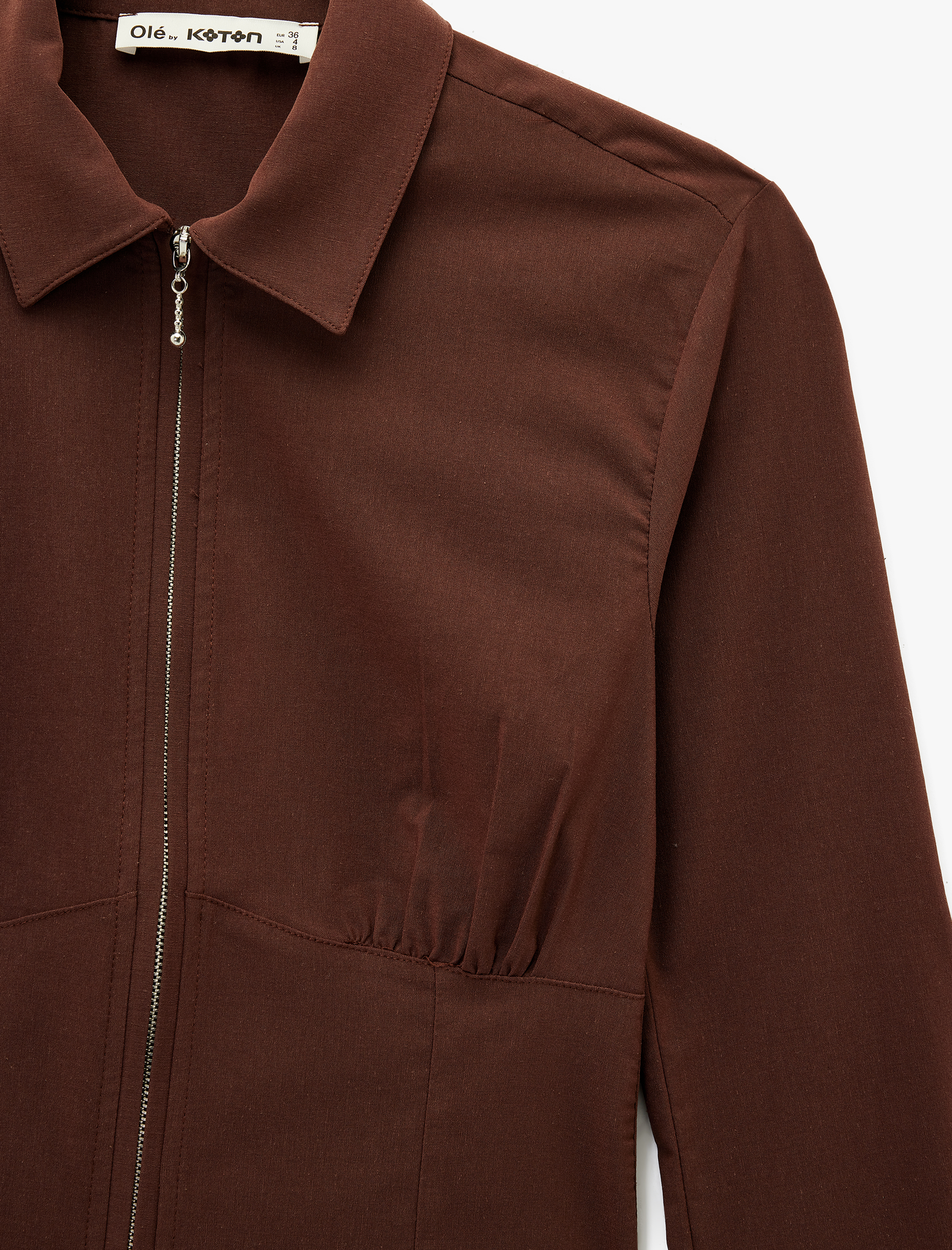   Klasik Yaka Korse Görünümlü Slim Fit Uzun Kollu Crop Fermuarlı Gömlek