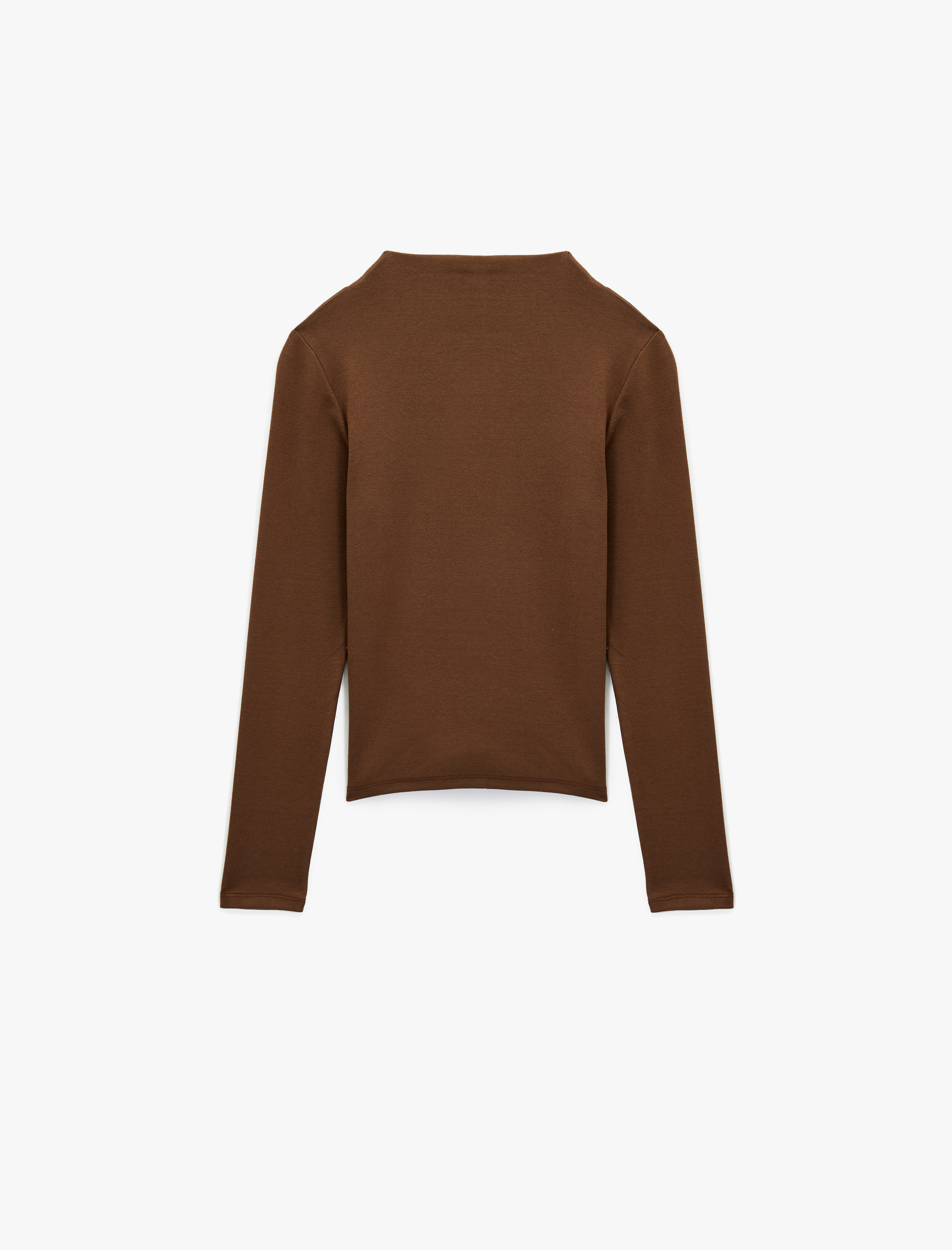   Dik Yaka Slim Fit Modal Karışımlı Basic Uzun Kollu Tişört