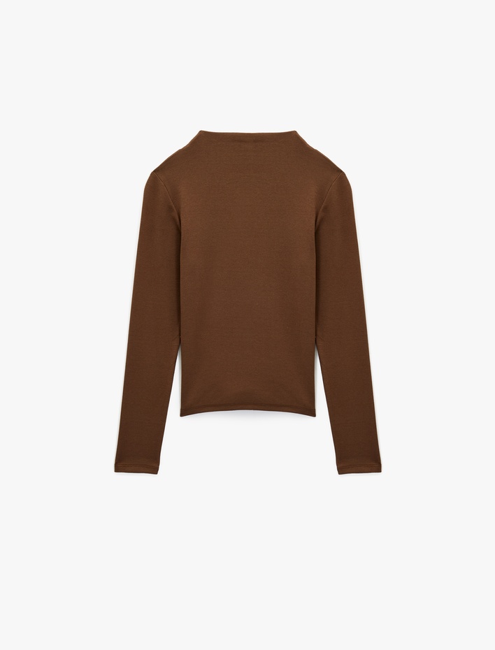  Dik Yaka Slim Fit Modal Karışımlı Basic Uzun Kollu Tişört