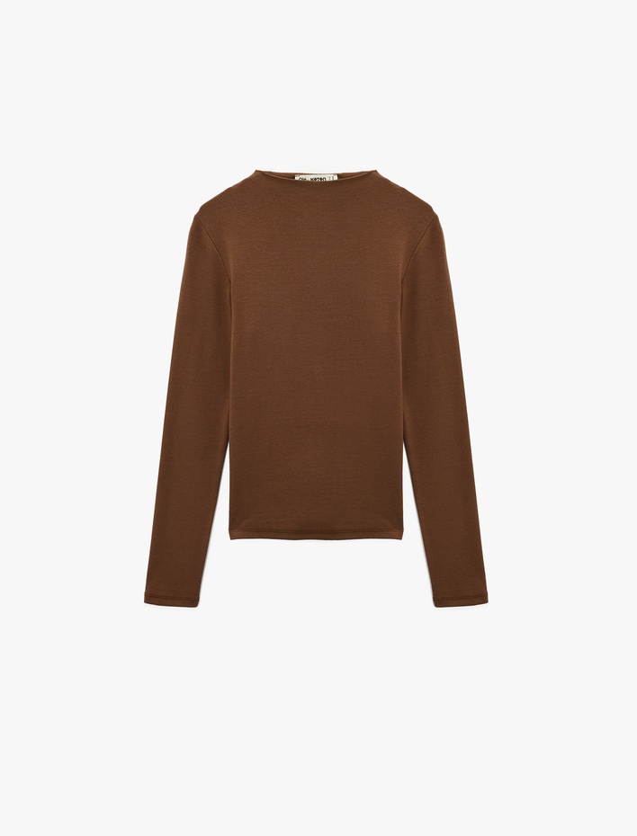  Dik Yaka Slim Fit Modal Karışımlı Basic Uzun Kollu Tişört