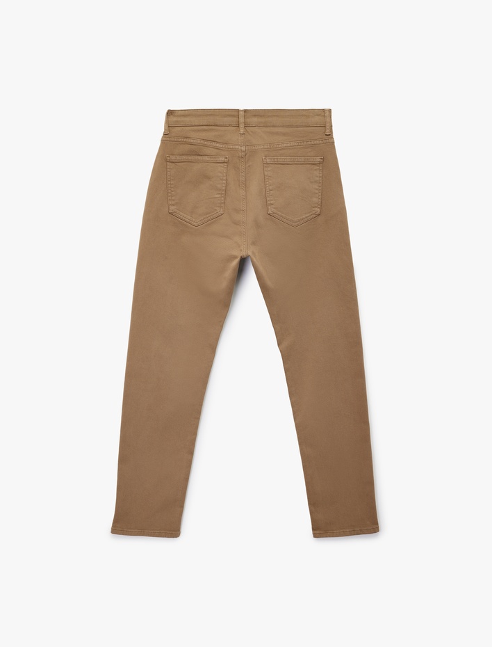  Pamuklu Düz Paça Düğmeli Cepli Chino Pantolon