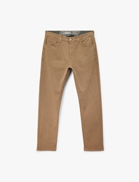 Pamuklu Düz Paça Düğmeli Cepli Chino Pantolon