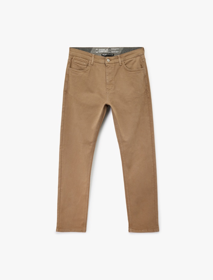  Pamuklu Düz Paça Düğmeli Cepli Chino Pantolon