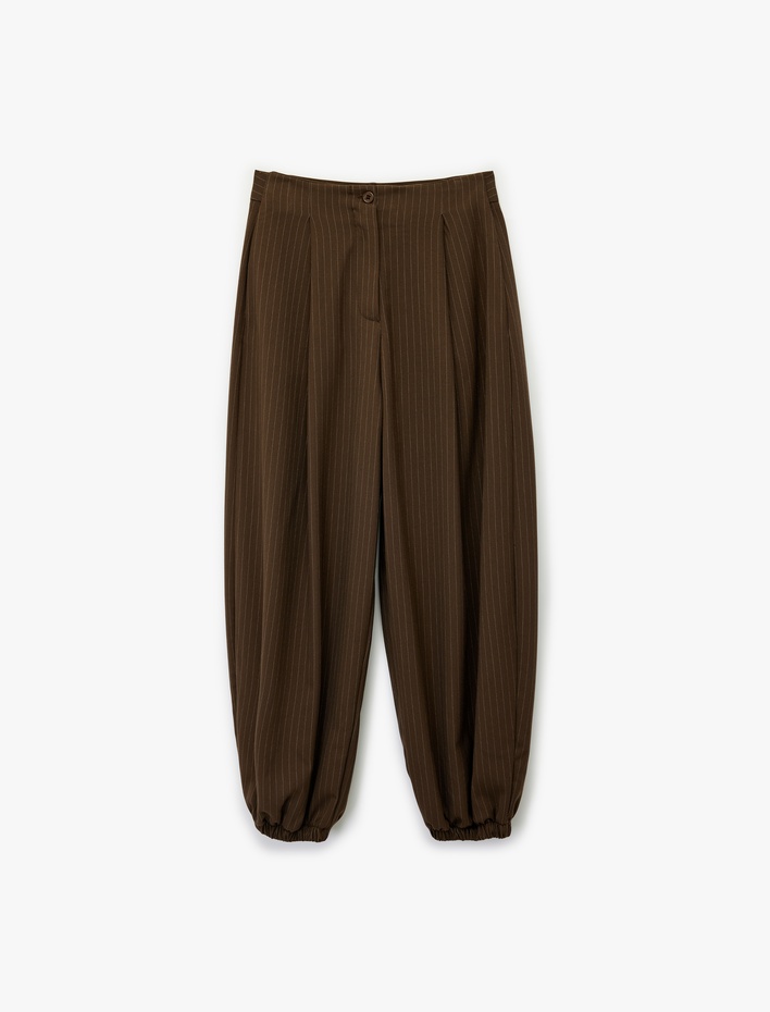  Cep Detaylı Düğmeli Çizgili Jogger Pantolon