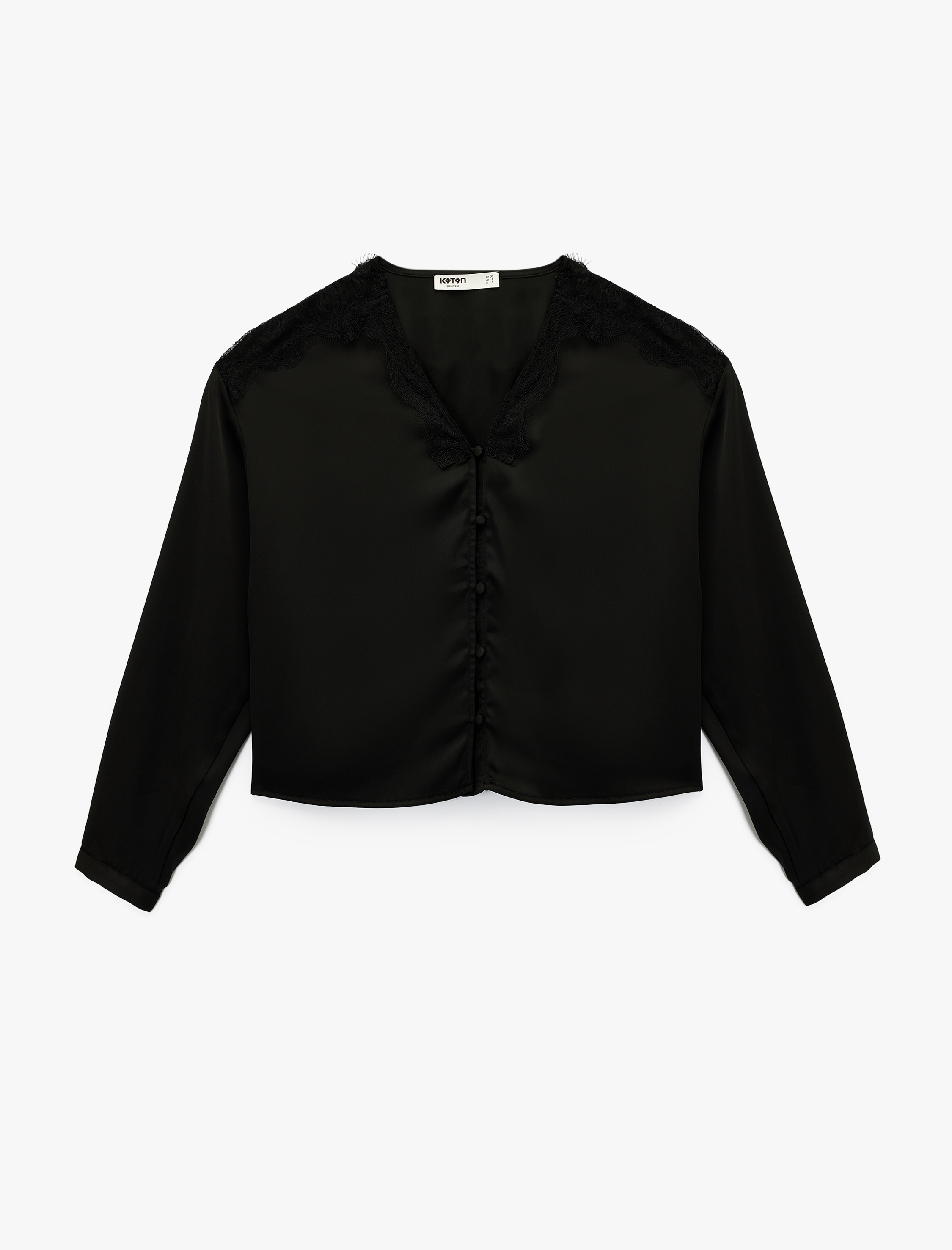   Dantel Detaylı Uzun Kollu V Yaka Bluz