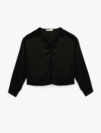 Dantel Detaylı Uzun Kollu V Yaka Bluz