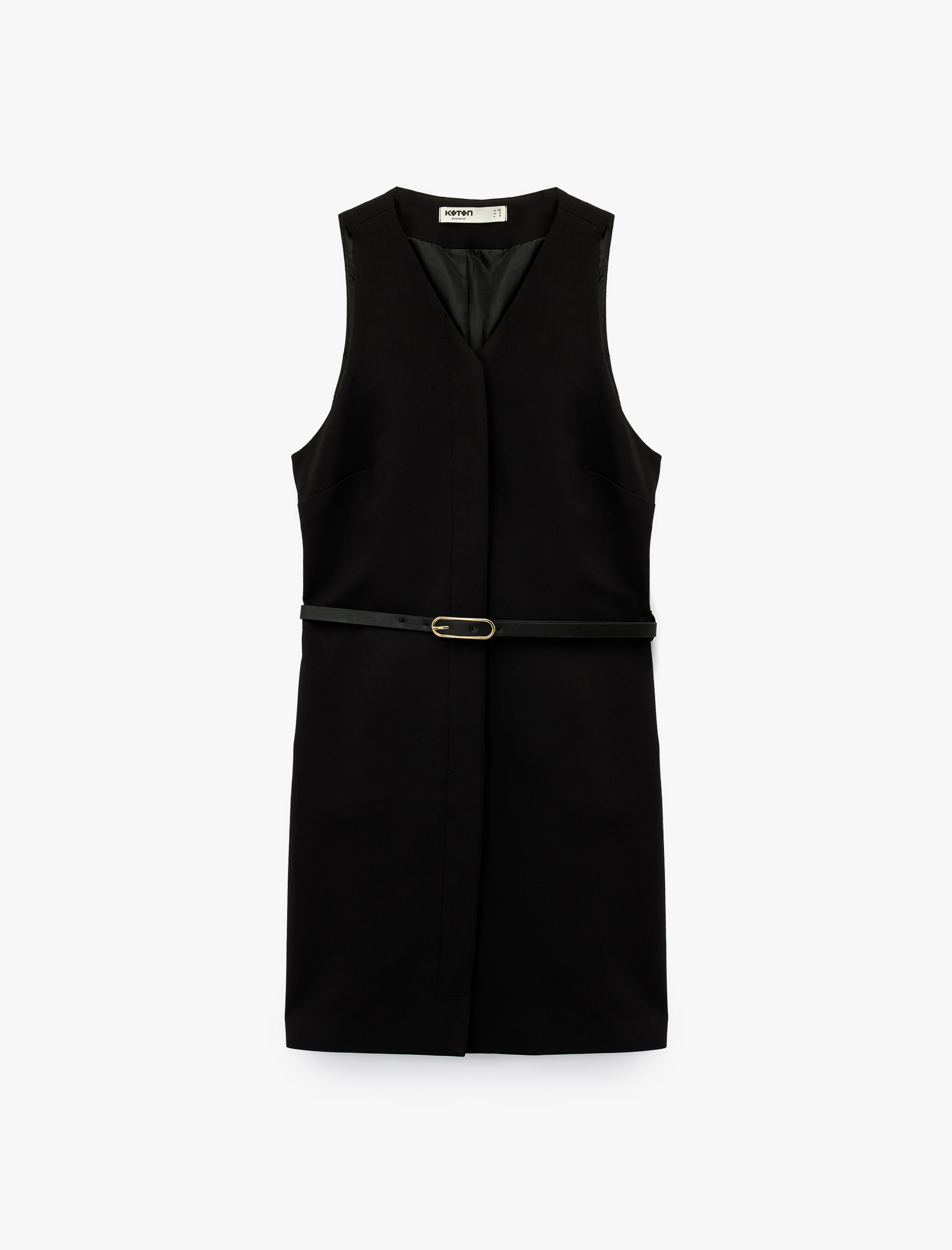   V Yaka Kolsuz Kemerli A Kesim Mini Elbise