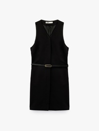 V Yaka Kolsuz Kemerli A Kesim Mini Elbise