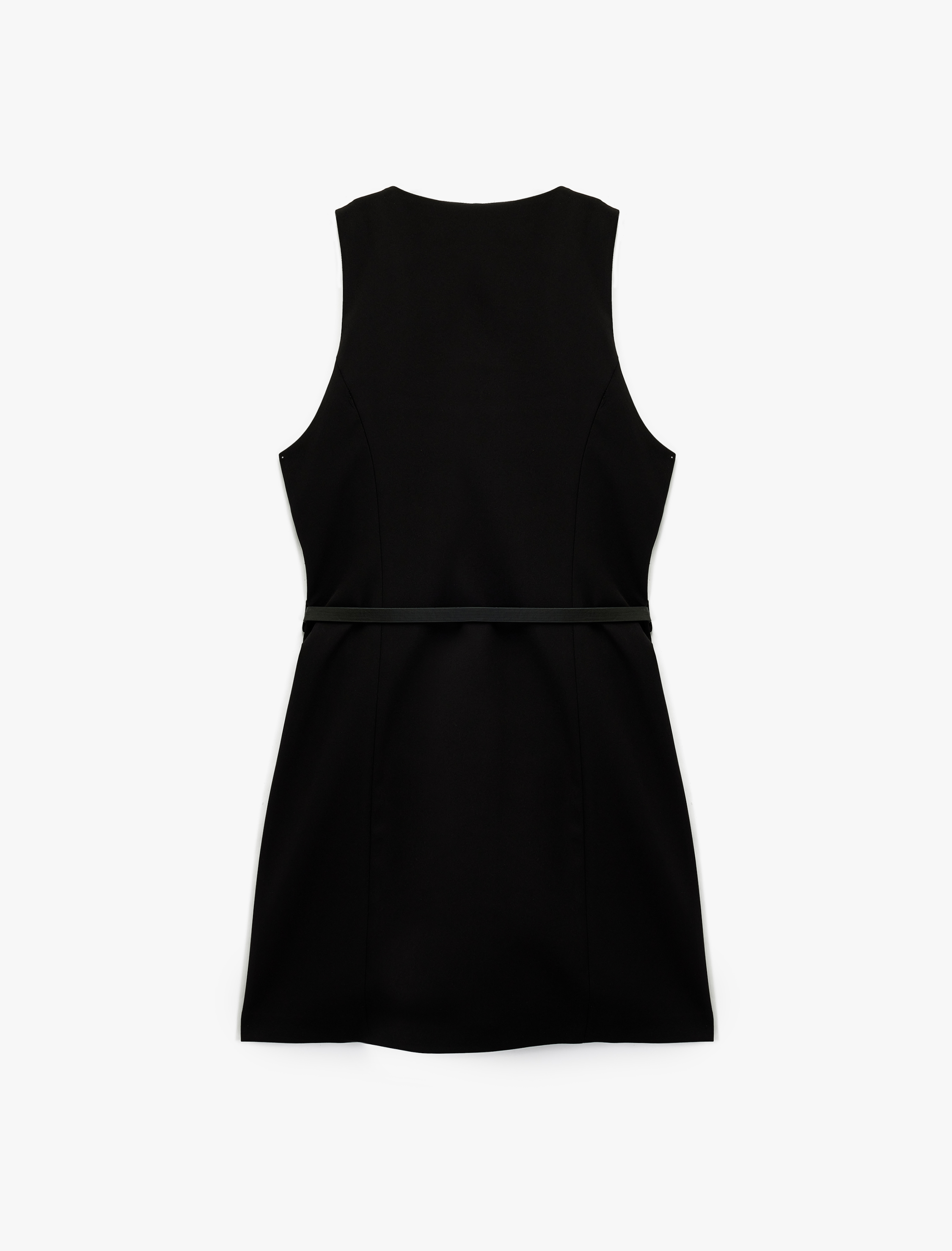   V Yaka Kolsuz Kemerli A Kesim Mini Elbise