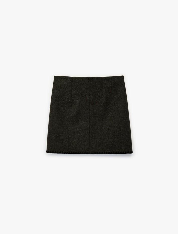  Dikiş Detaylı A Kesim Kışlık Mini Kaşe Etek