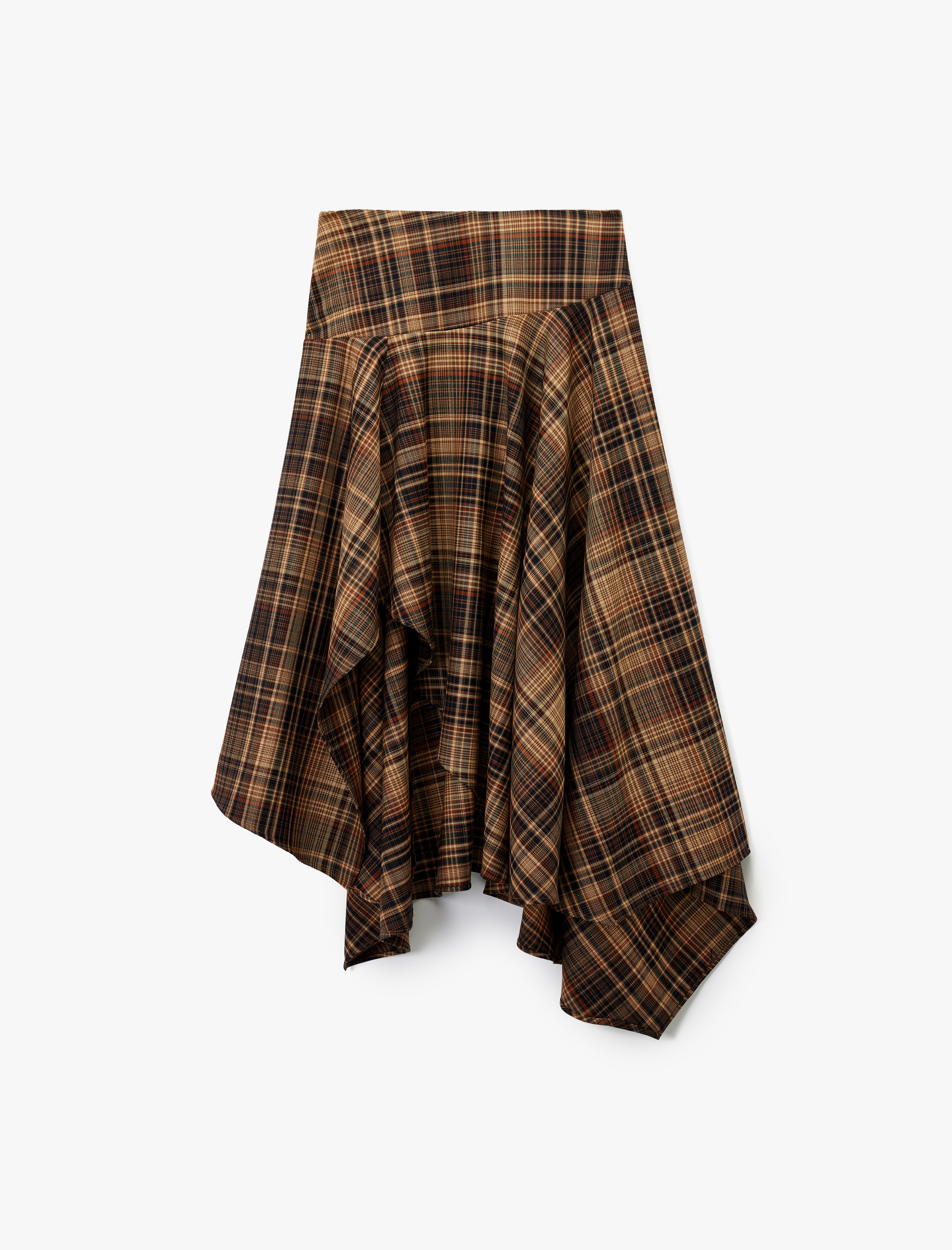   Asimetrik Kesim Kloş Midi Ekose Etek