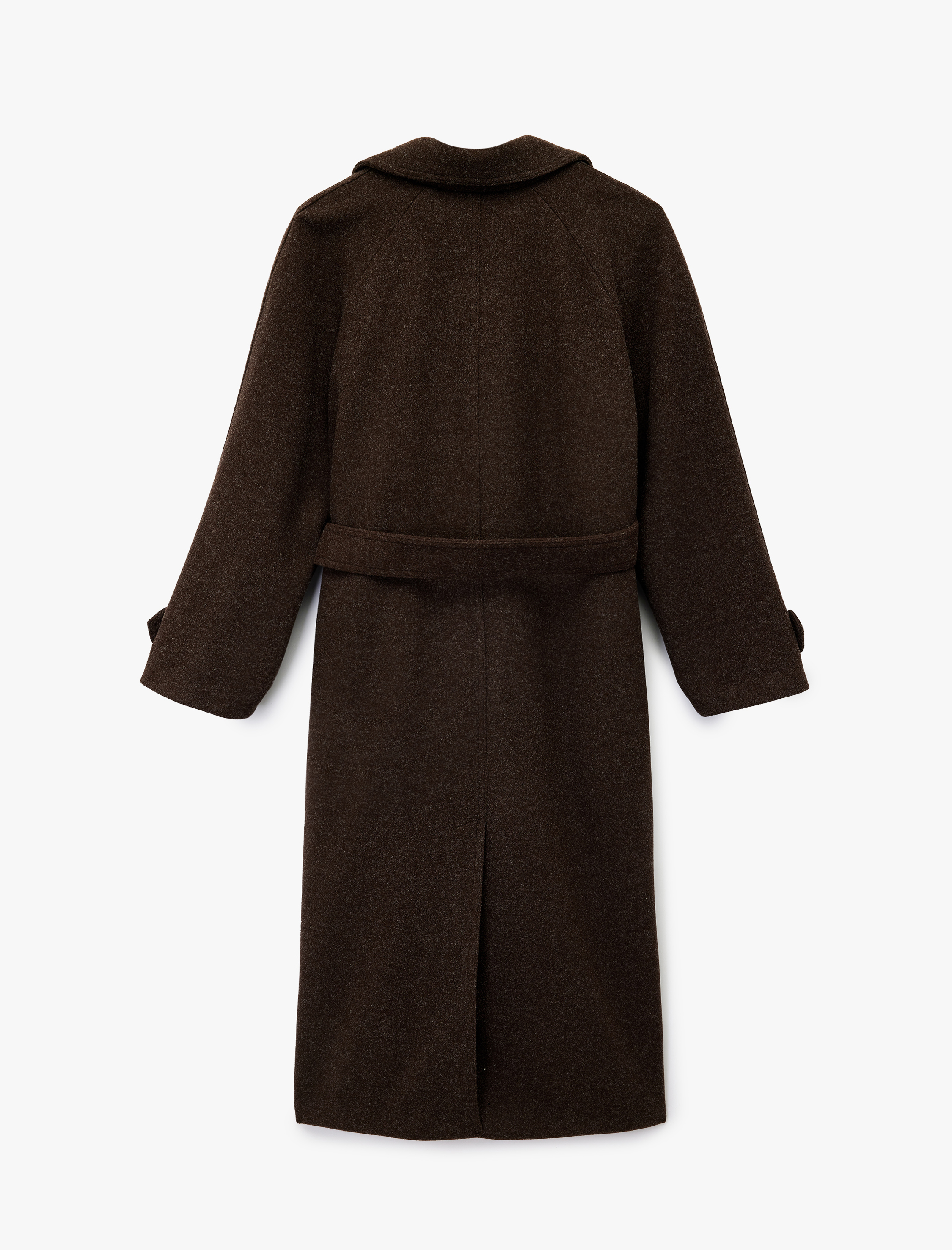   Kemerli Uzun Kaşe Kaban Düğmeli Uzun Kollu Cepli