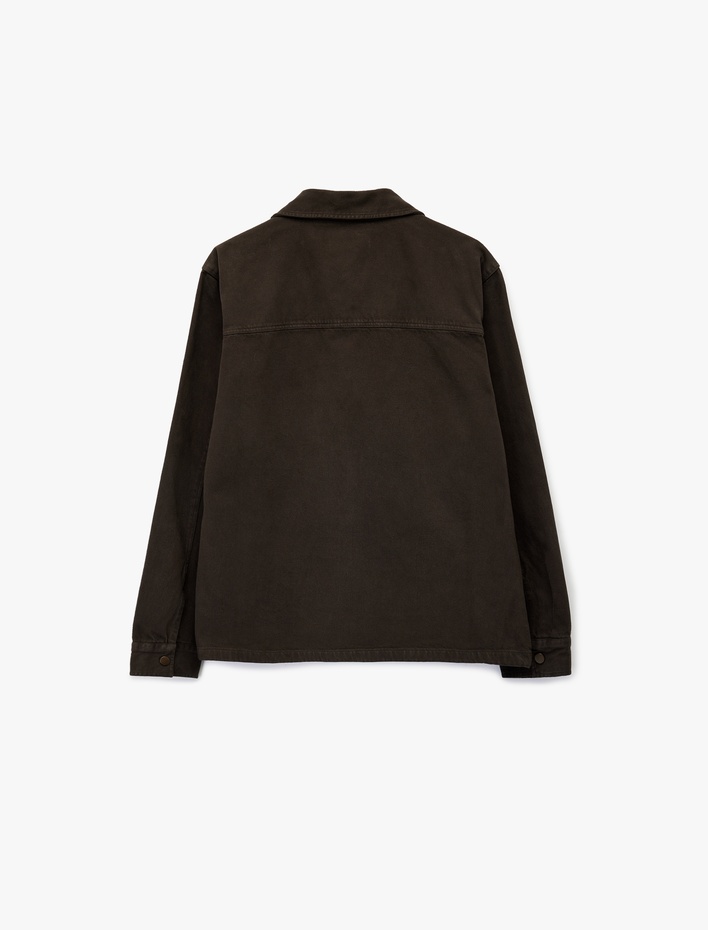  Regular Fit Uzun Kollu Cep Detaylı Fermuarlı Gömlek Ceket