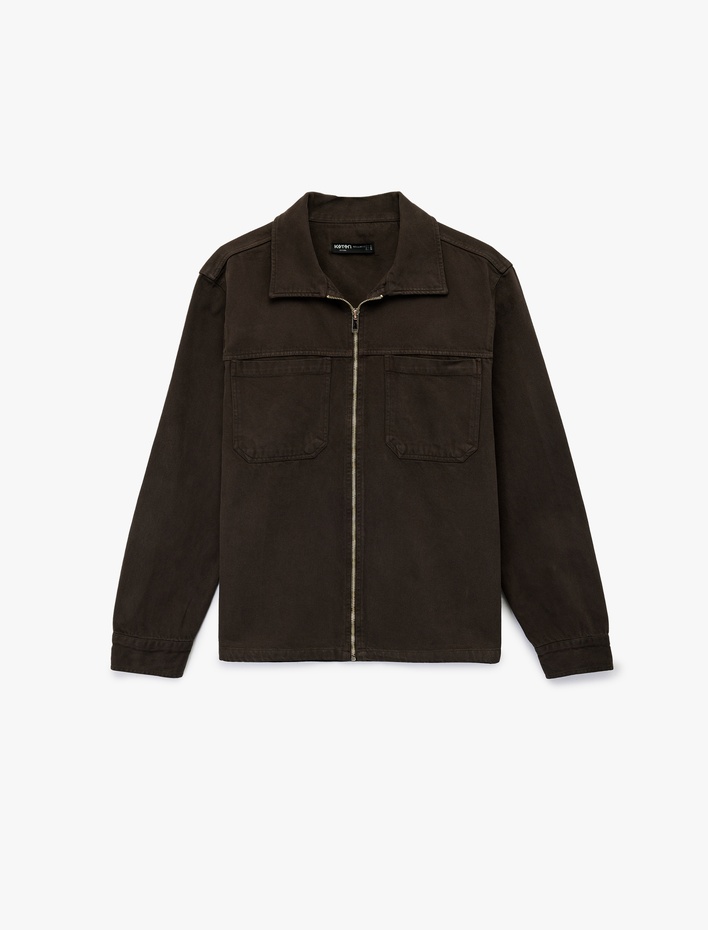  Regular Fit Uzun Kollu Cep Detaylı Fermuarlı Gömlek Ceket