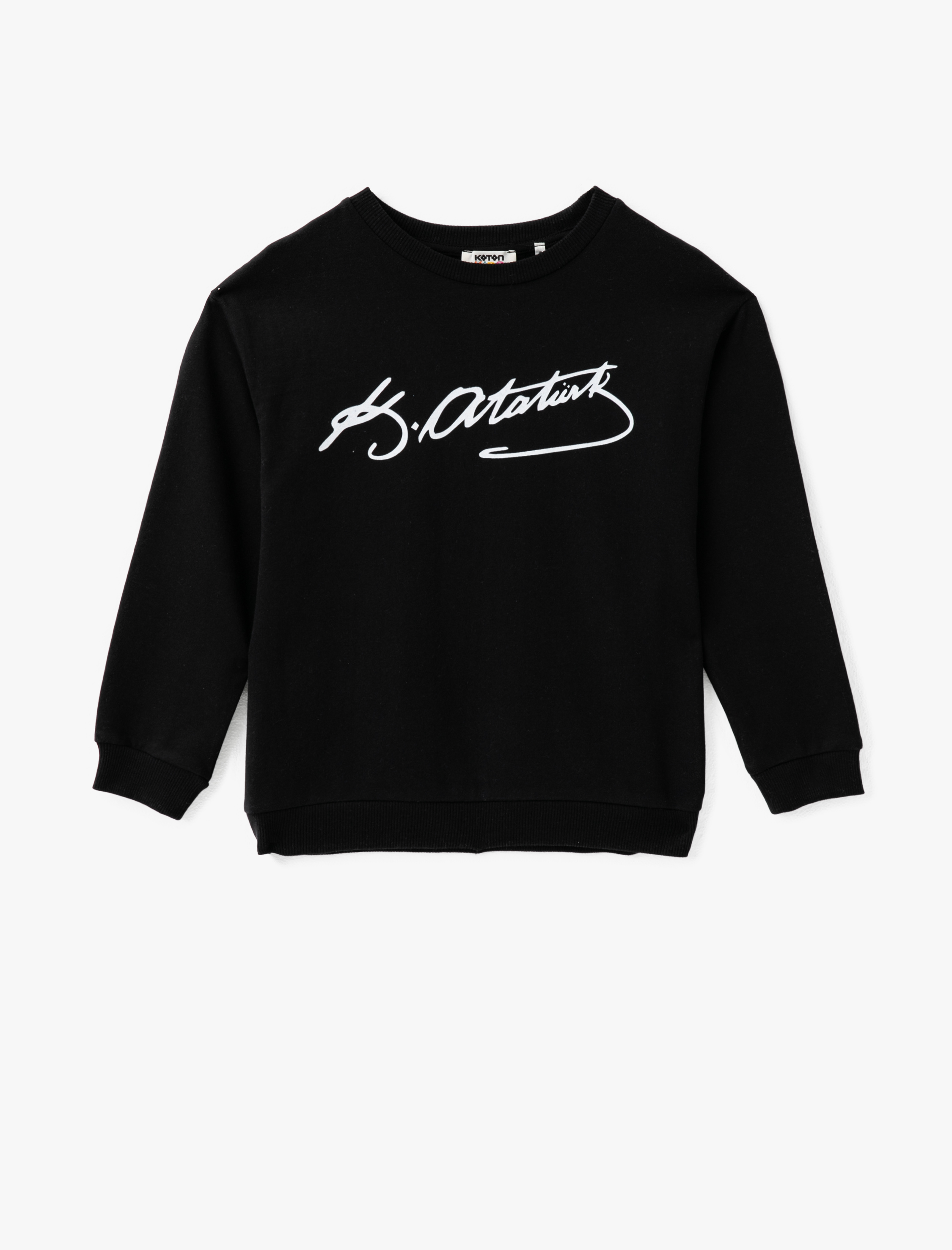  Kız Çocuk Atatürk Baskılı Bisiklet Yaka Pamuklu Sweatshirt