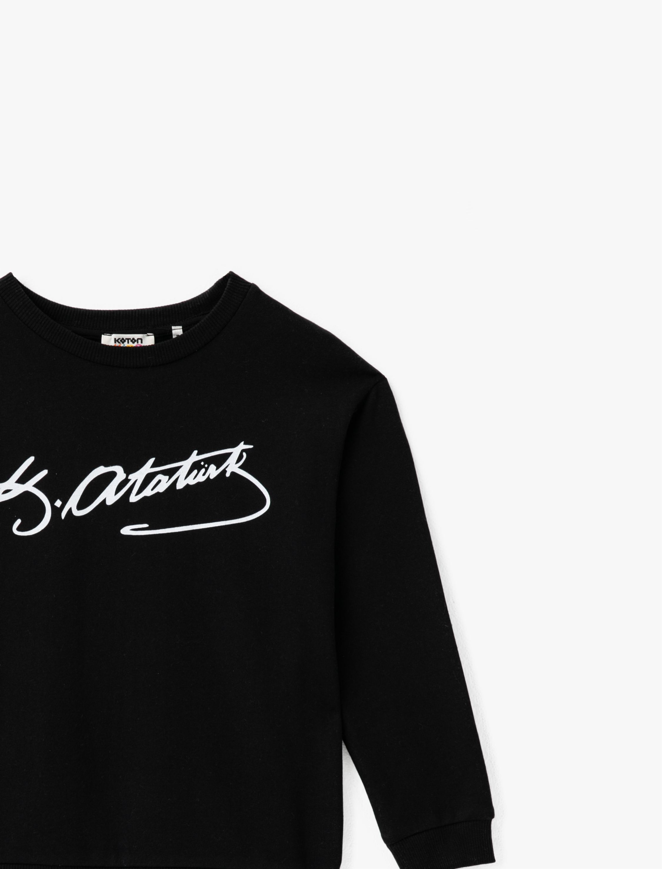  Kız Çocuk Atatürk Baskılı Bisiklet Yaka Pamuklu Sweatshirt