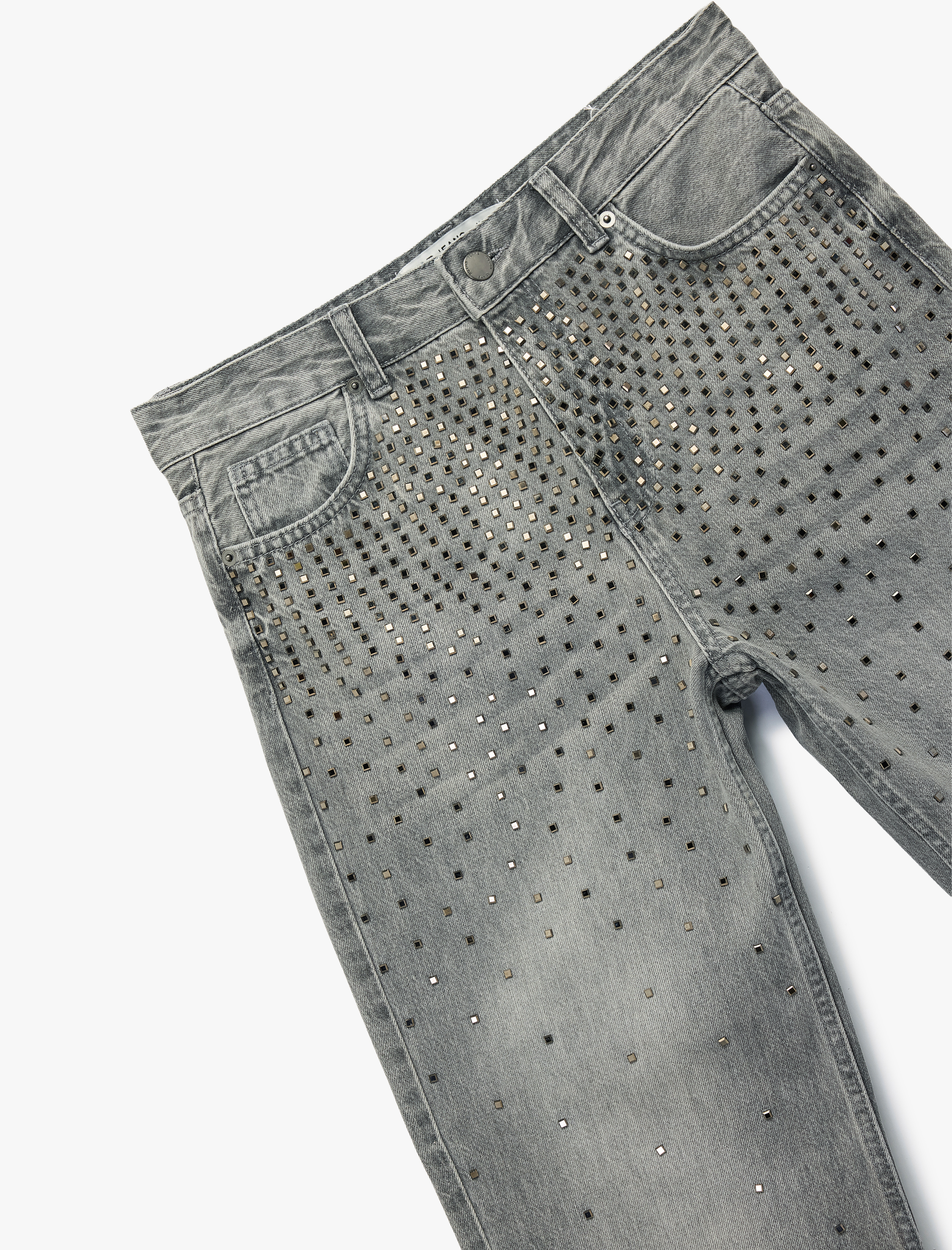   Düz Paça Düğmeli Cepli Pamuklu Taşlı Jean Pantolon - Straight Fit Jean