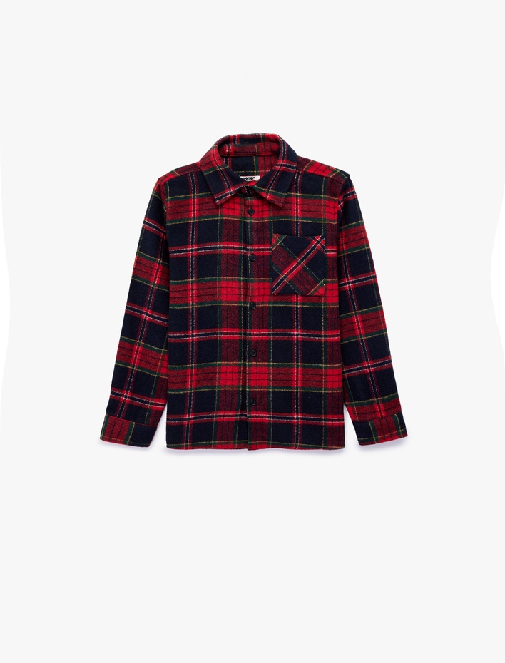 Erkek Çocuk Ekoseli Uzun Kollu Düğmeli Yılbaşı Gömlek