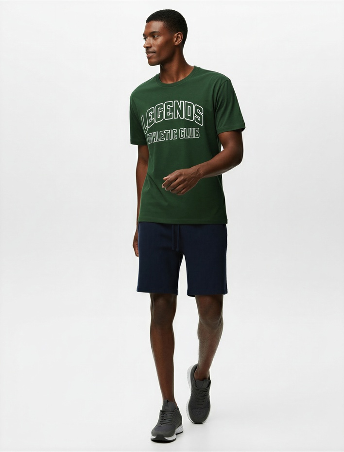  Rahat Kalıp Pamuk Viskon Karışımlı Bermuda Beli Bağcıklı Spor Şort