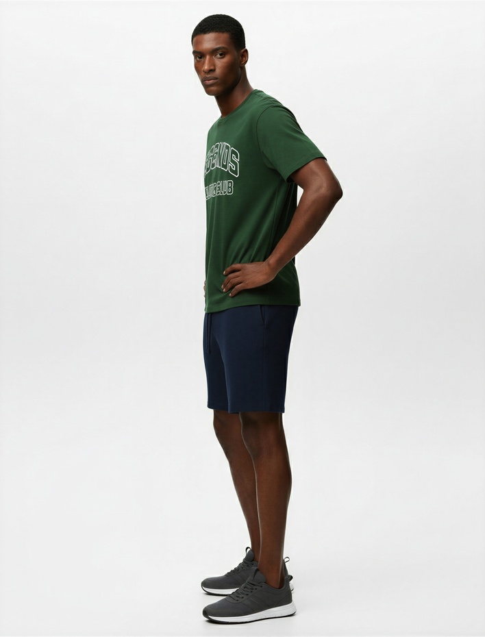  Rahat Kalıp Pamuk Viskon Karışımlı Bermuda Beli Bağcıklı Spor Şort