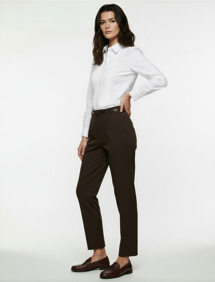  Cepli Kemerli Yüksek Bel Oversize Cigarette Pantolon