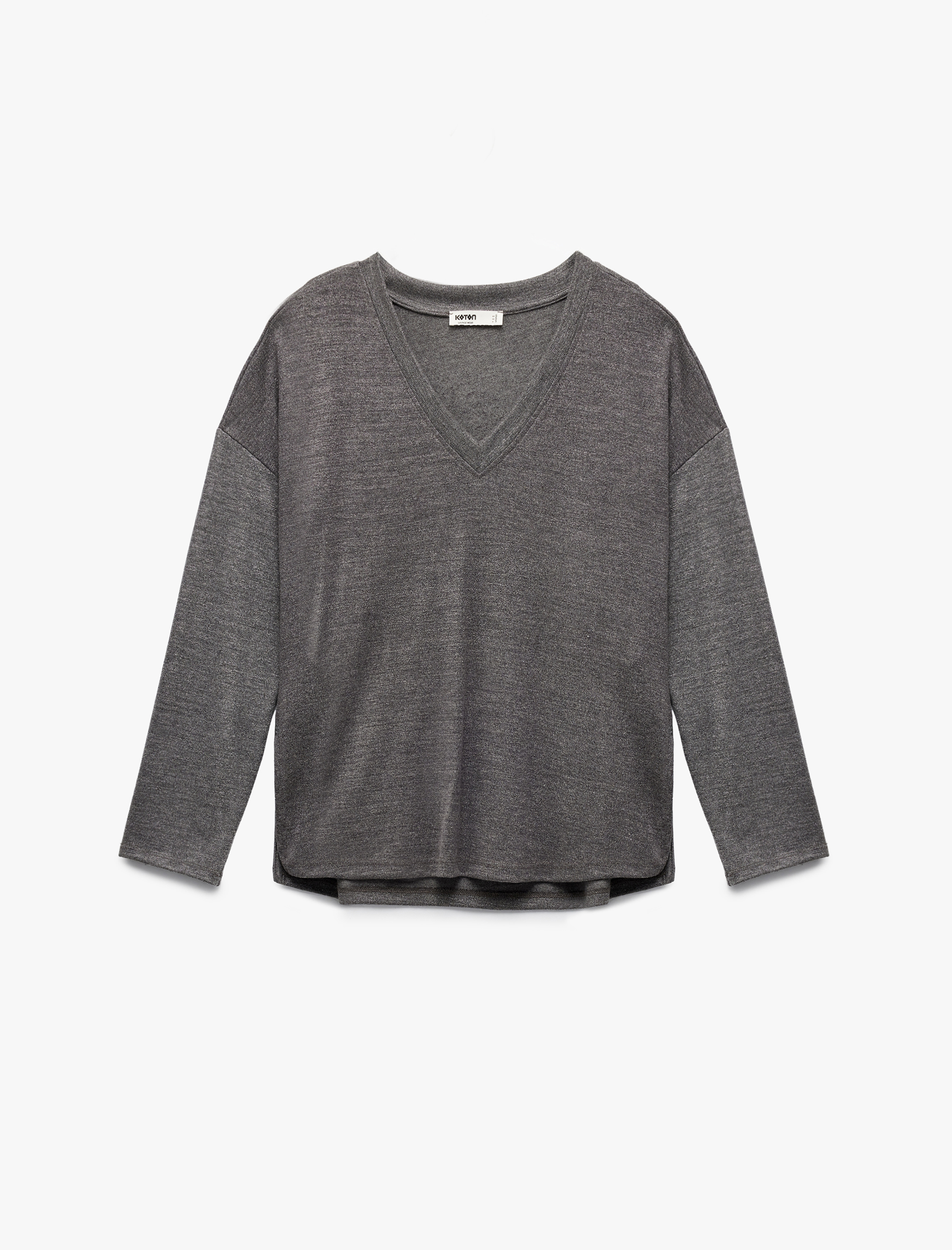   Uzun Kollu Rahat Kalıp V Yaka Pijama Üstü