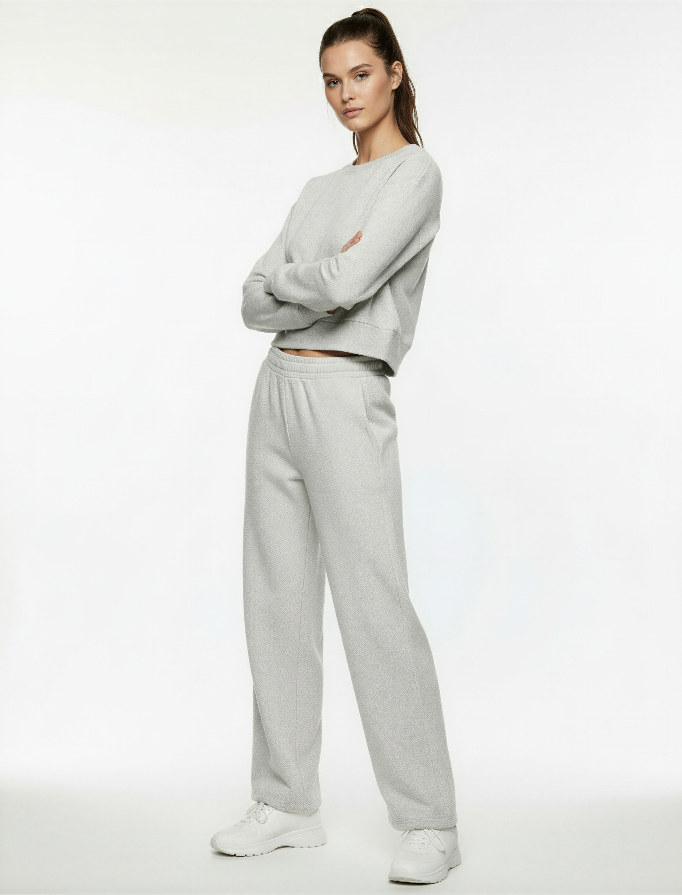   Uzun Kollu Bisiklet Yaka Oversize Crop Spor Sweatshirt