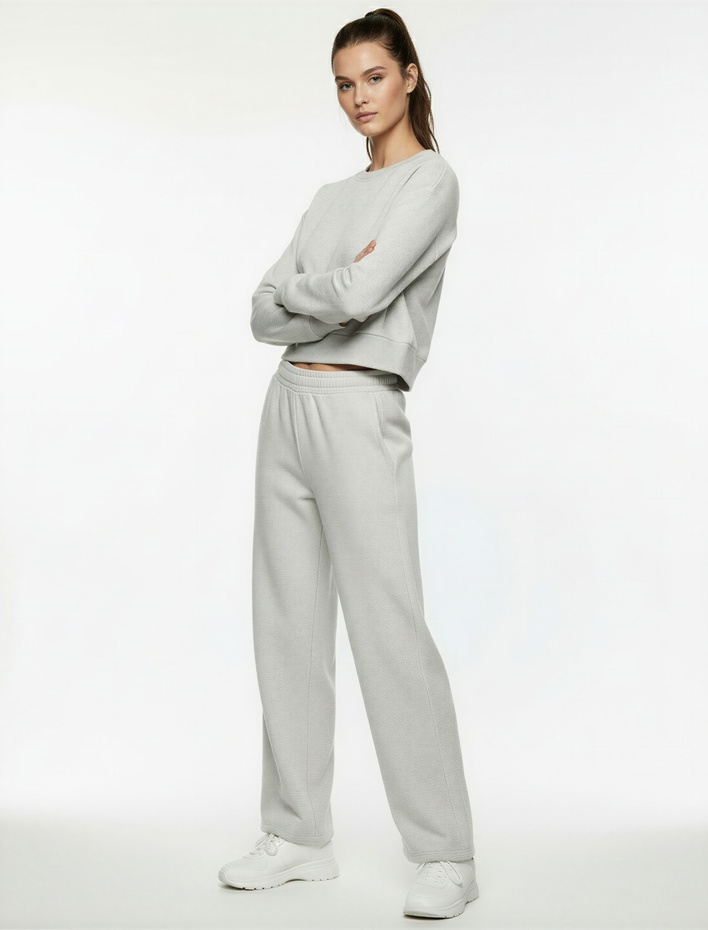  Uzun Kollu Bisiklet Yaka Oversize Crop Spor Sweatshirt