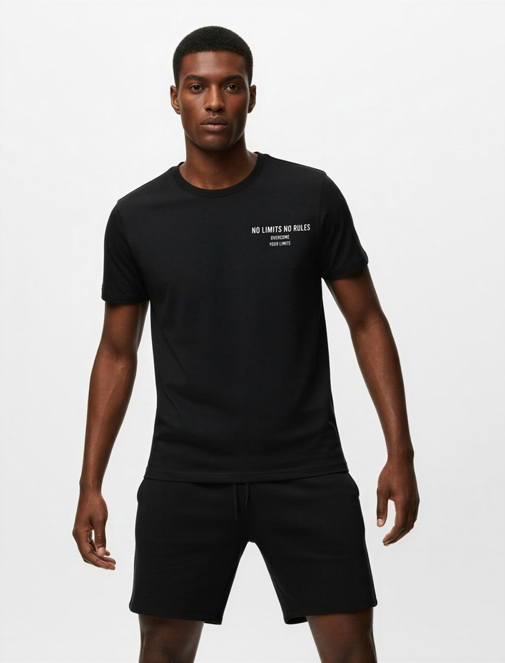  Rahat Kesim Kısa Kollu Baskılı Spor Tişört