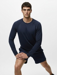 Uzun Kollu Bisiklet Yaka Dikiş Detaylı Slim Fit Spor Tişört