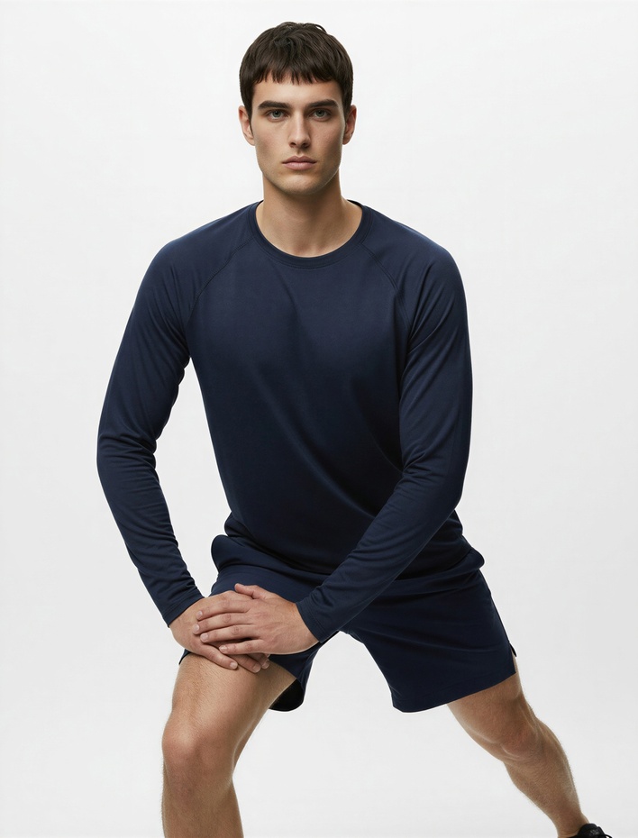  Uzun Kollu Bisiklet Yaka Dikiş Detaylı Slim Fit Spor Tişört